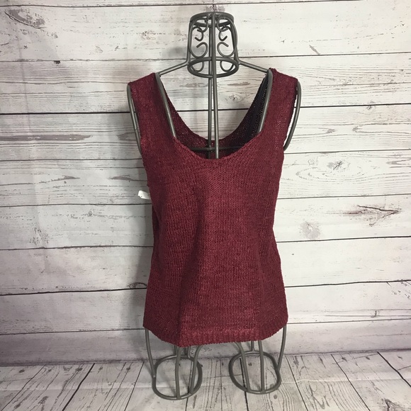 PETITE NIC + ZOE Crocheted Sleeveless Maroon Tank Top Size Large - Picture 9 of 11